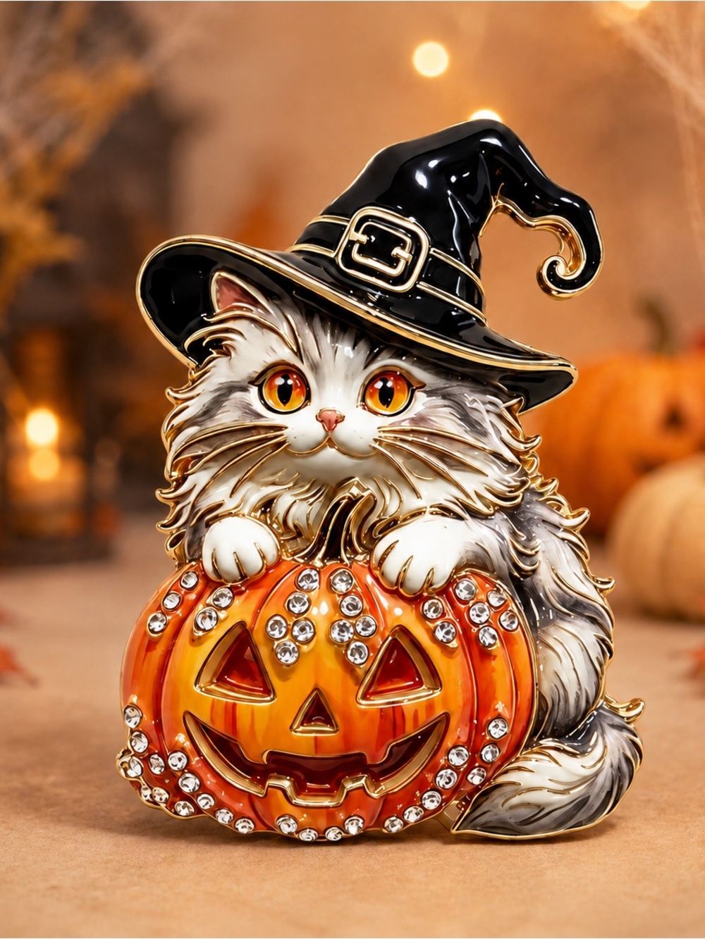 Halloween Witch Cat Pumpkin Brooch 🎃🐈⬛